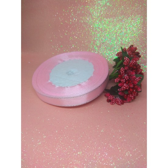 Лента атласная с люрексом 1,2 см*25 ярдов цв. светло-розовый, цена за катушку